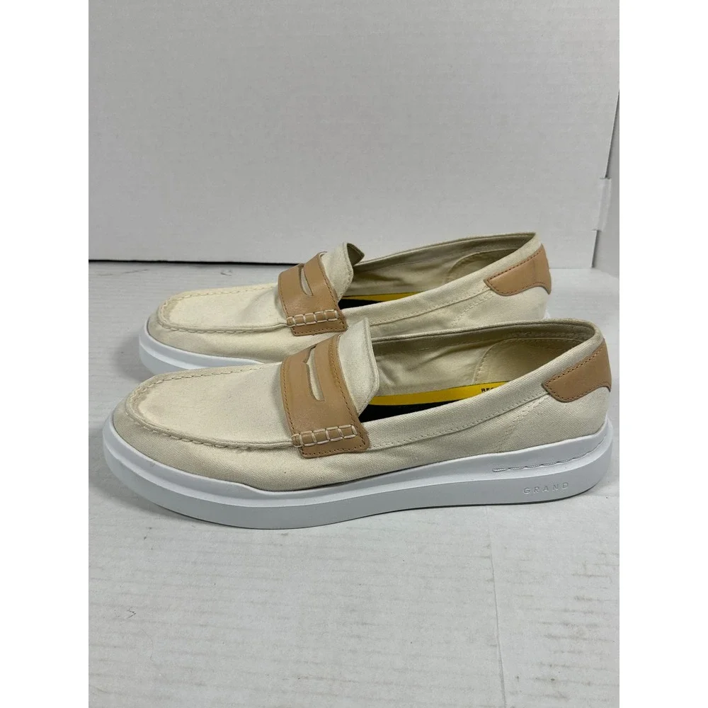 Cole Haan GrandPro Rally Canvas Penny Loafers Mens 12W Cream Tan C34724 Slip On